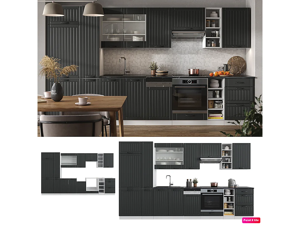 Cucina componibile antracite casa di campagna/bianco 355x60x81.6 fame-line