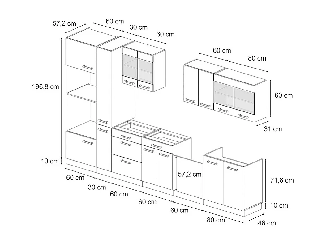 Cucina componibile rosso lucido/rovere dorato 350x60x81.6 r-line