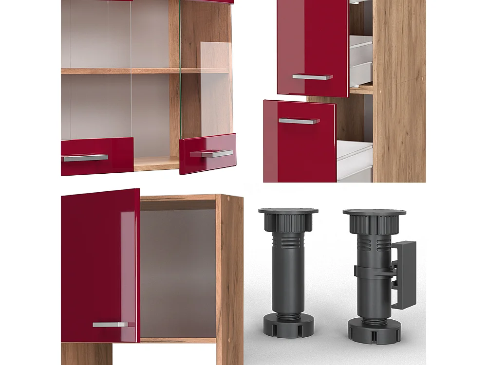 Cuisine rouge brillant/chêne doré 350x60x81.6 r-line