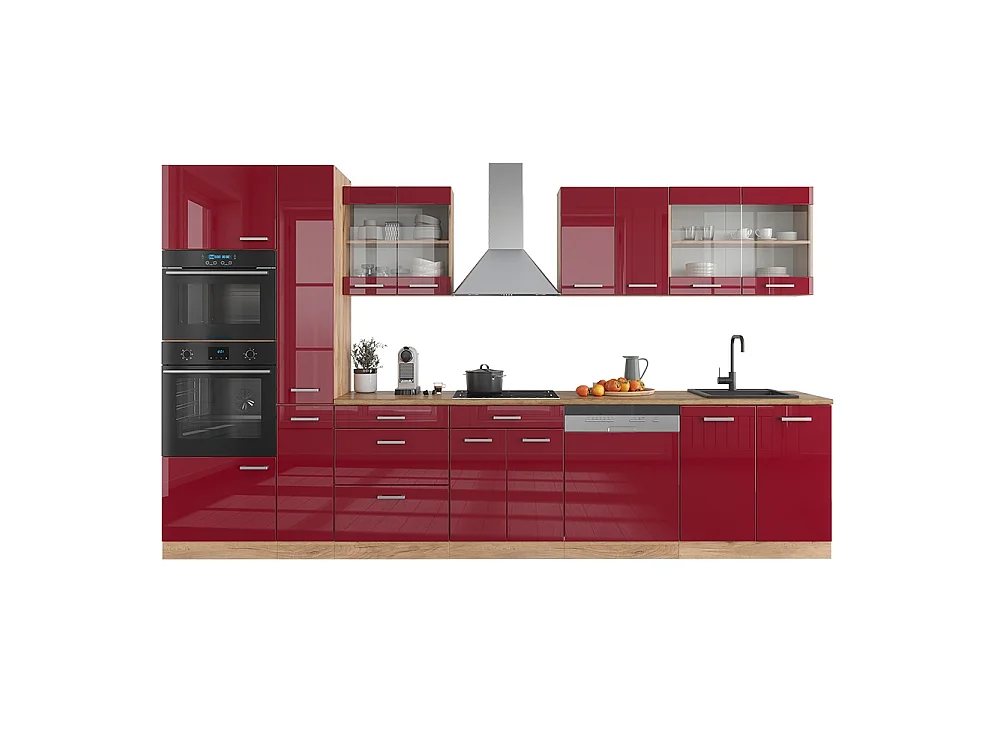 Cuisine rouge brillant/chêne doré 350x60x81.6 r-line
