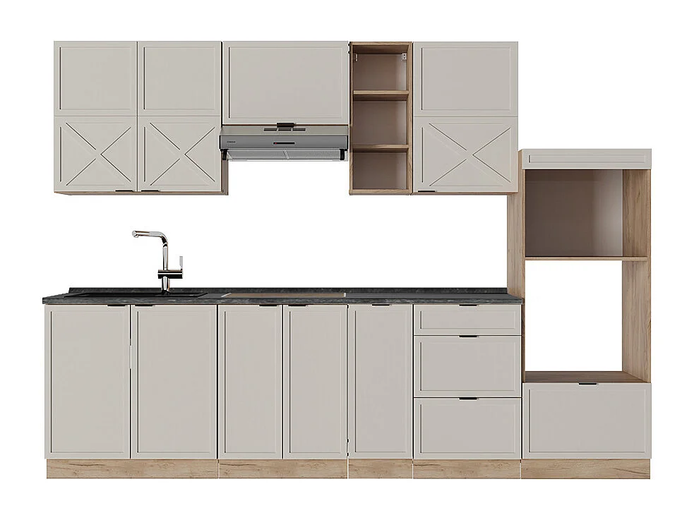 Cuisine grisbeige/chêne doré 280x60x81.6 fame-line