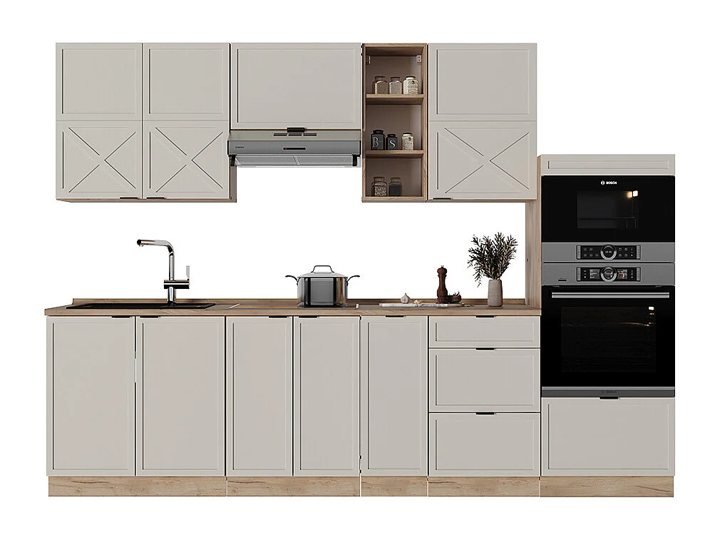 Cuisine grisbeige/chêne doré 280x60x81.6 fame-line