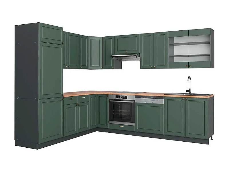 Cocina esquinera verde-dorado casa de campo/antracita 287x60x81.6 fame-line