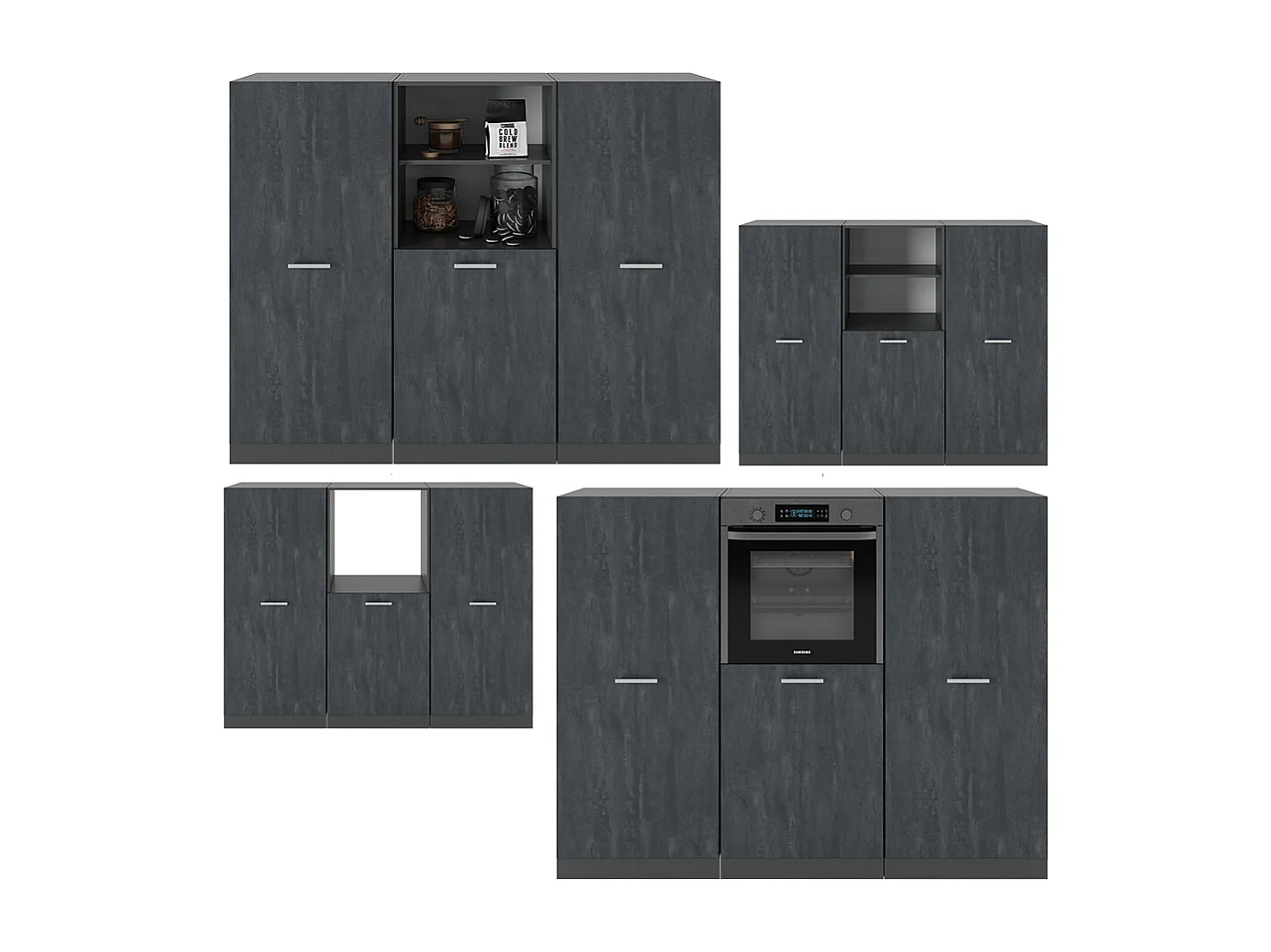 Bloc cuisine noir béton/anthracite 180x46x81.6 r-line