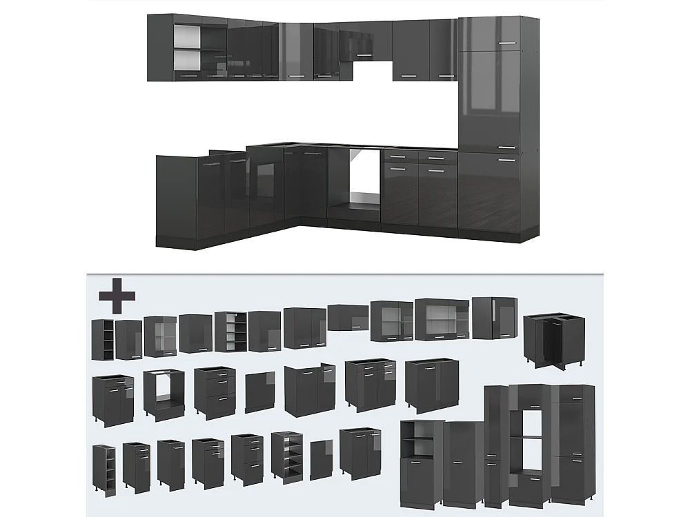 Cuisine en angle anthracite brillant/anthracite 287x60x81.6 r-line