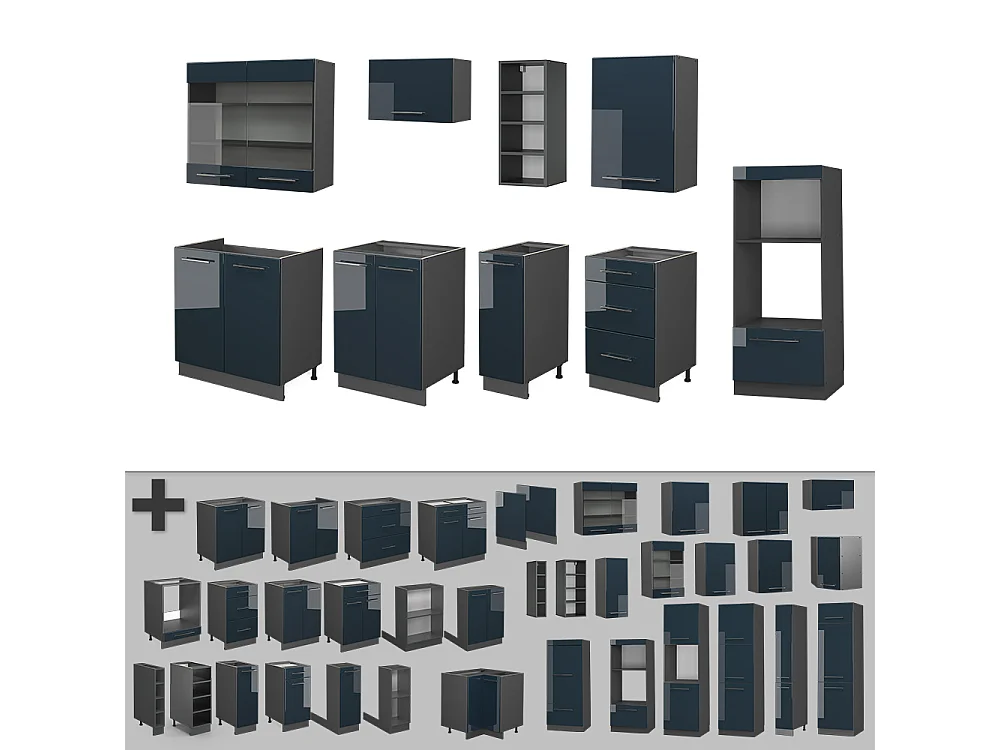 Cuisine bleu foncé brillant/anthracite 280x60x81.6 fame-line