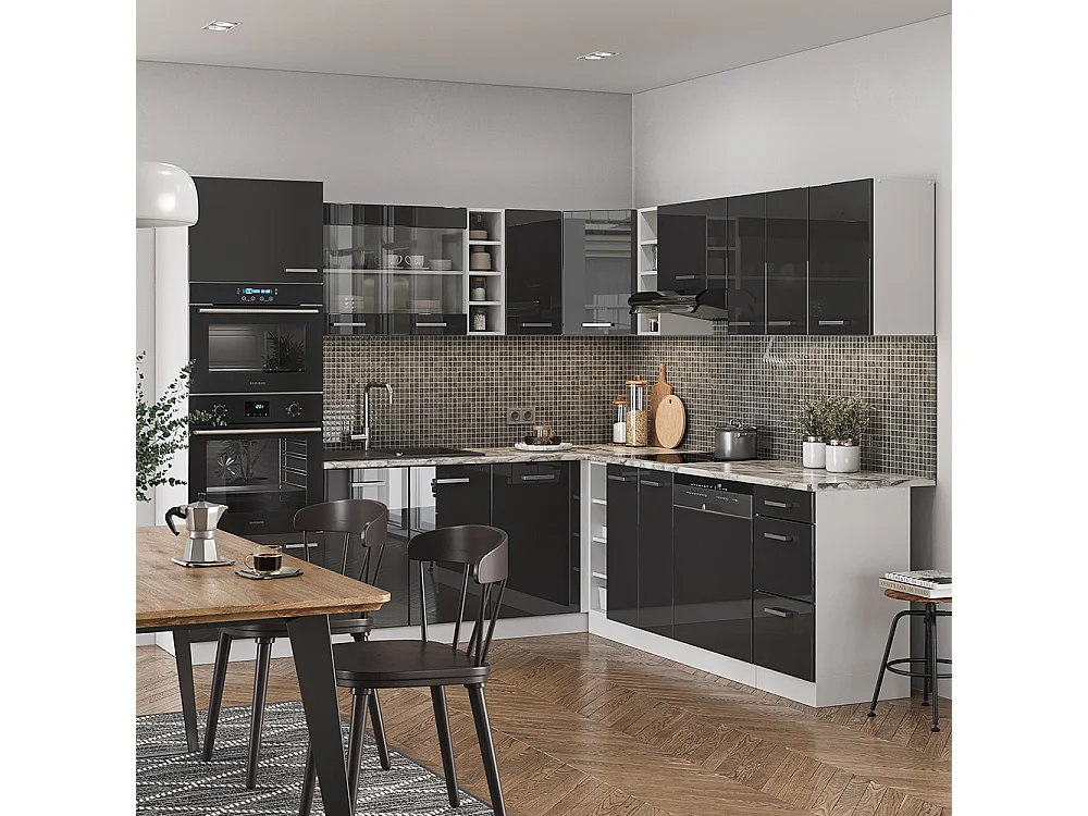 Cuisine en angle anthracite haute brillance/blanc 247x60x81.6 r-line