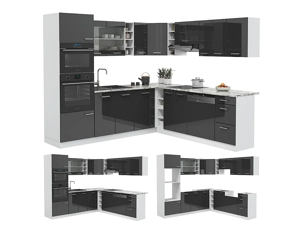 Cuisine en angle anthracite haute brillance/blanc 247x60x81.6 r-line