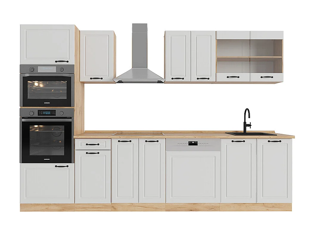 Complete keukeneenheid wit landhuis/gouden eik 300x46x81.6 r-line