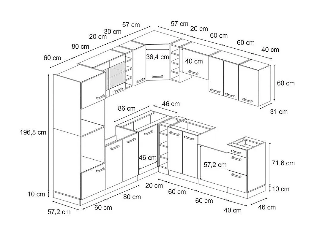 Cocina esquinera antracita brillo intenso/antracita 247x46x81.6 r-line