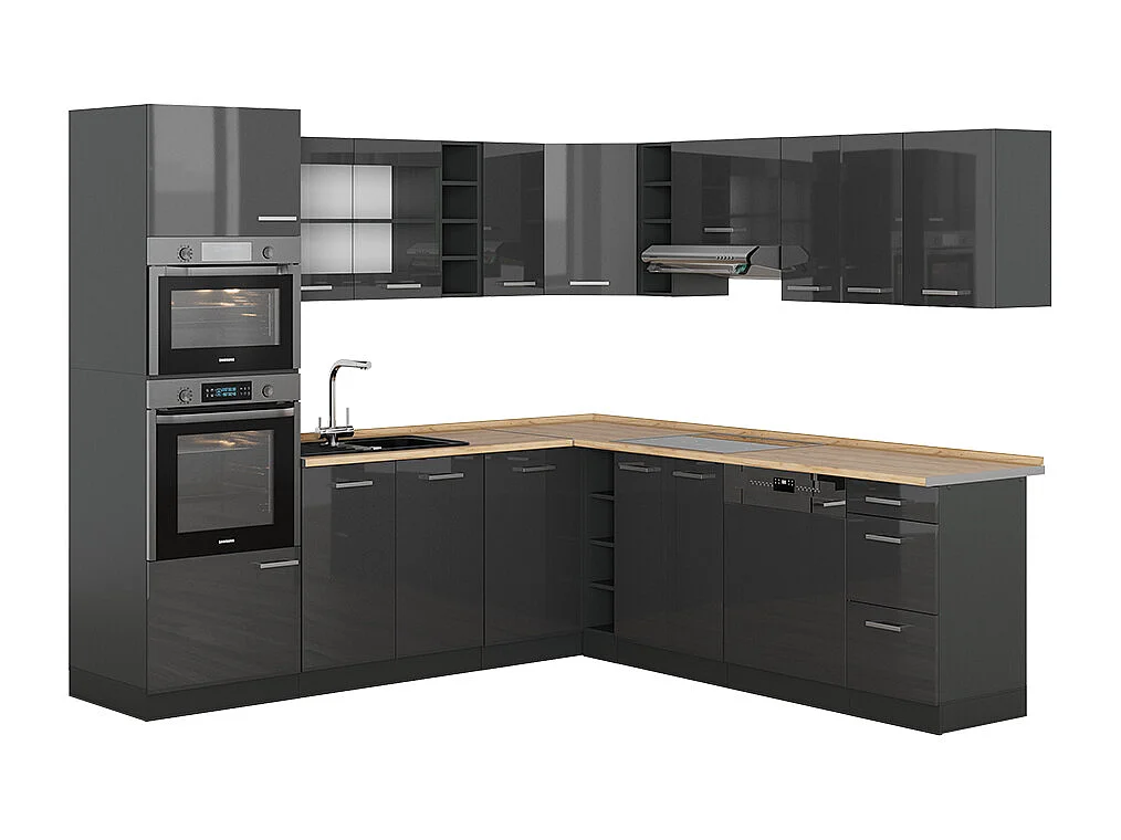 Cuisine en angle anthracite brillant/anthracite 247x46x81.6 r-line