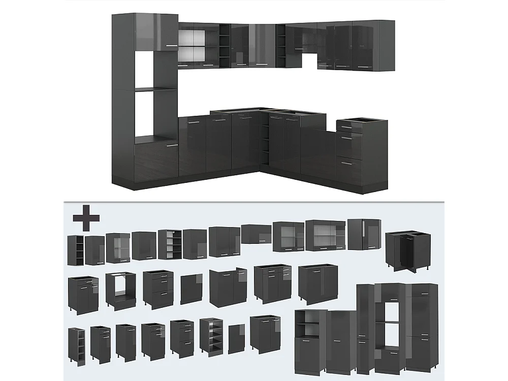 Cuisine en angle anthracite brillant/anthracite 247x46x81.6 r-line