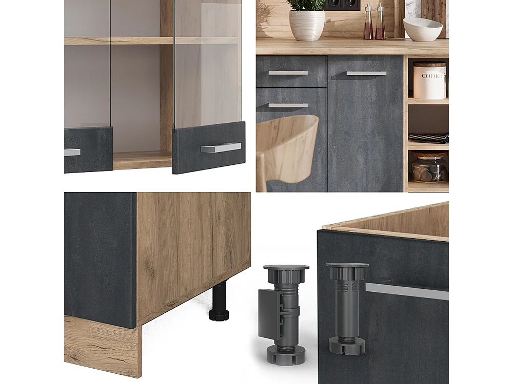 Mueble de cocina hormigón negro/roble dorado 240x60x81.6 r-line