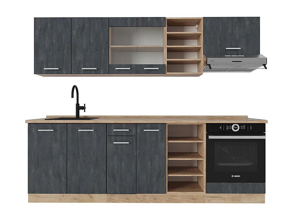 Cuisine béton noir/chêne doré 240x60x81.6 r-line