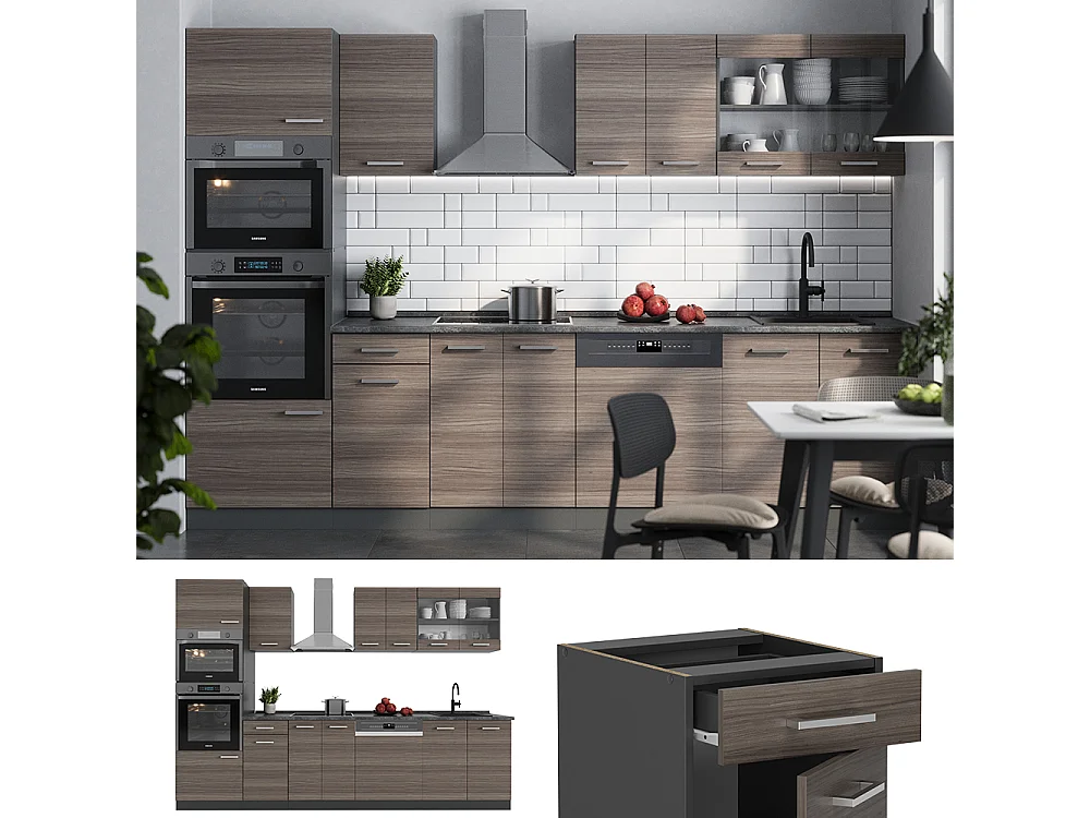 Cucina componibile grigio nobile/antracite 300x60x81.6 r-line