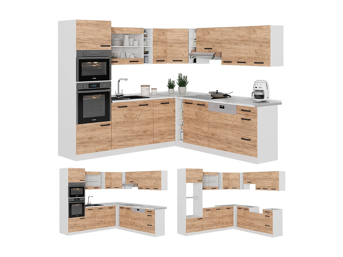 Cuisine en angle chêne doré/blanc 247x60x81.6 r-line