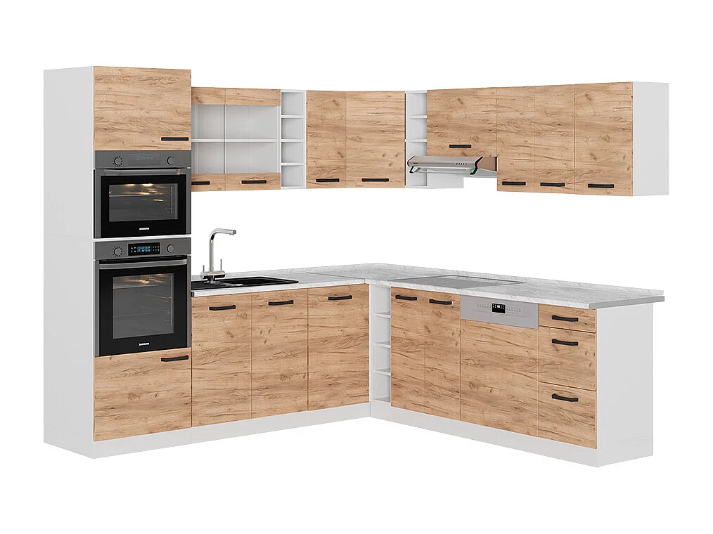 Cuisine en angle chêne doré/blanc 247x60x81.6 r-line