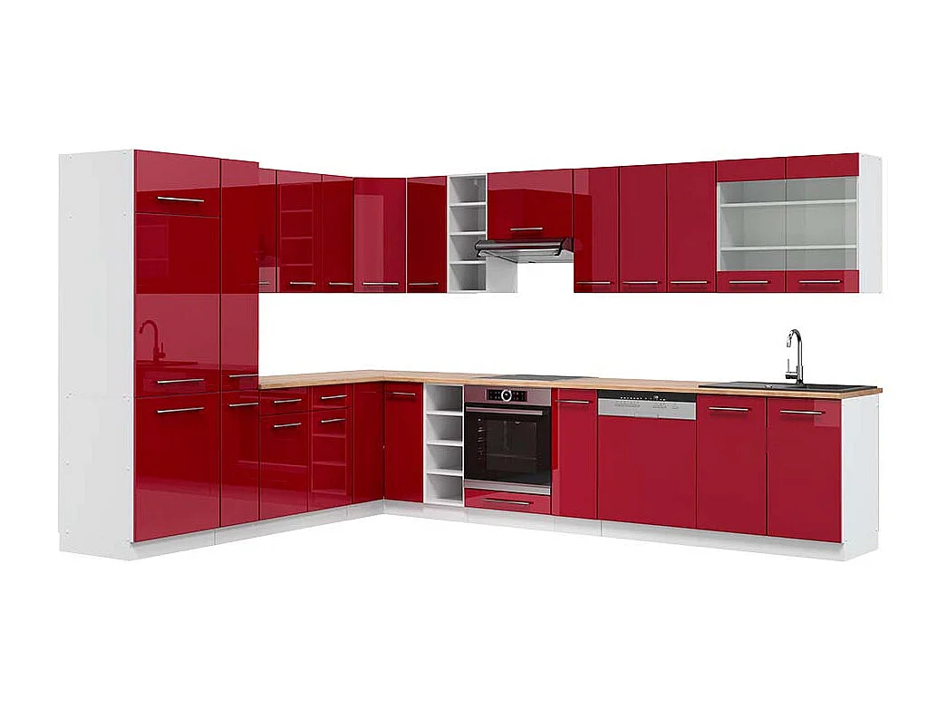 Eckküche bordeaux hochglanz/weiß 347x60x81.6 fame-line