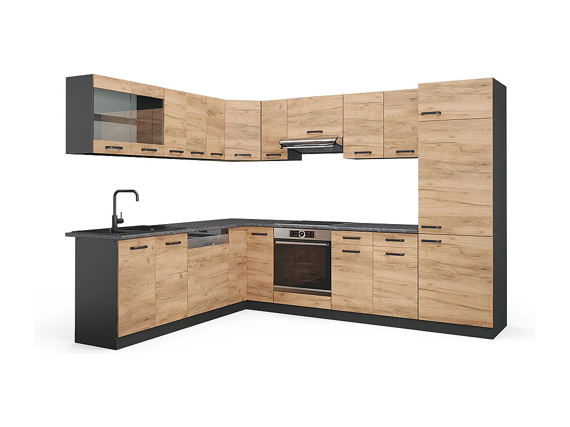 Cucina angolare completa quercia dorata/antracite 287x60x81.6 r-line