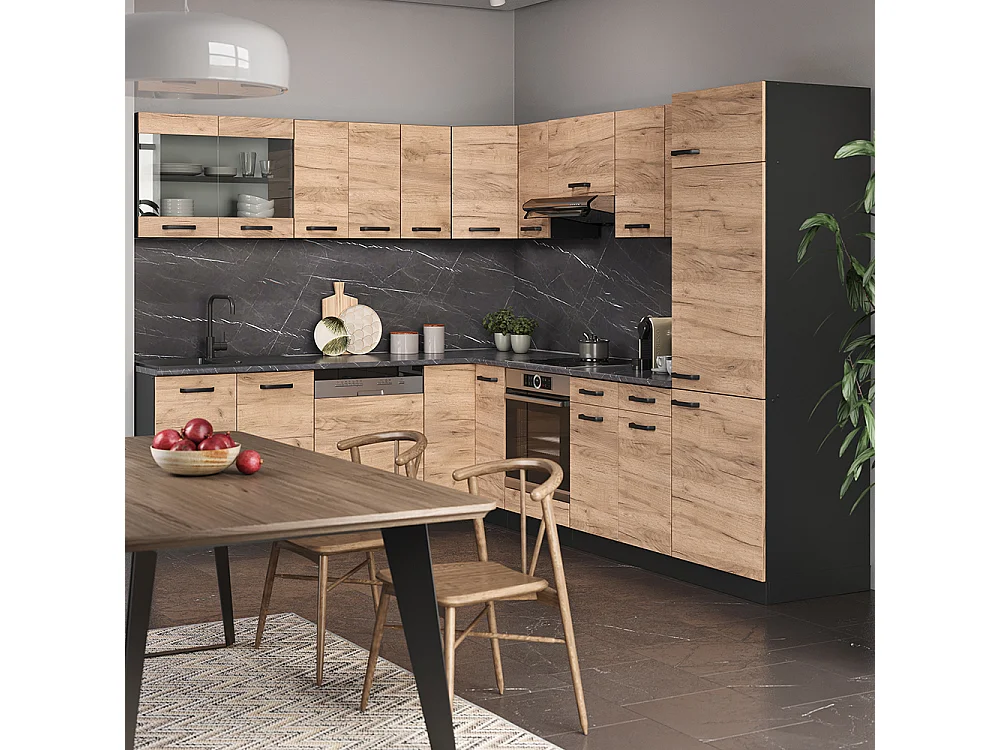Cucina angolare completa quercia dorata/antracite 287x60x81.6 r-line