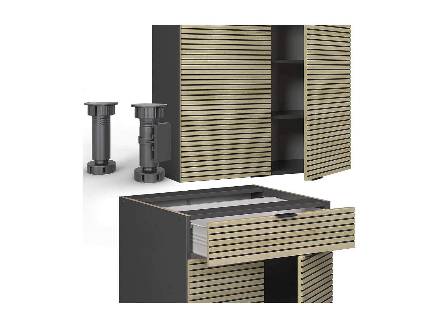 Cocina para solteros panel de roble/antracita 140x60x81.6 fame-line