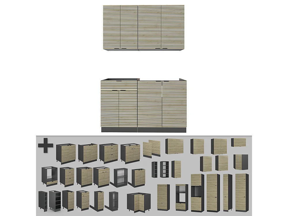 Cocina para solteros panel de roble/antracita 140x60x81.6 fame-line