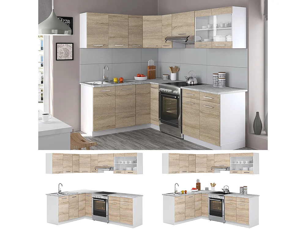 Cocina esquinera blanco/sonoma 227x60x81.6 rick