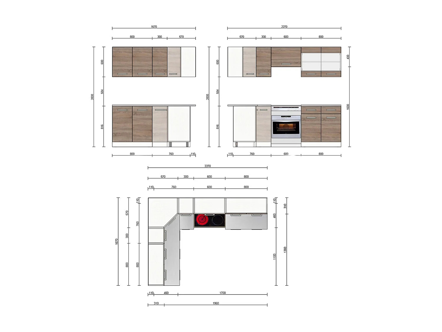 Cocina esquinera blanco/sonoma 227x60x81.6 rick