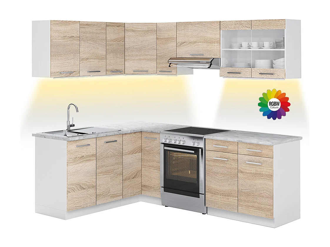 Cucina ad angolo bianco/sonoma 227x60x81.6 rick