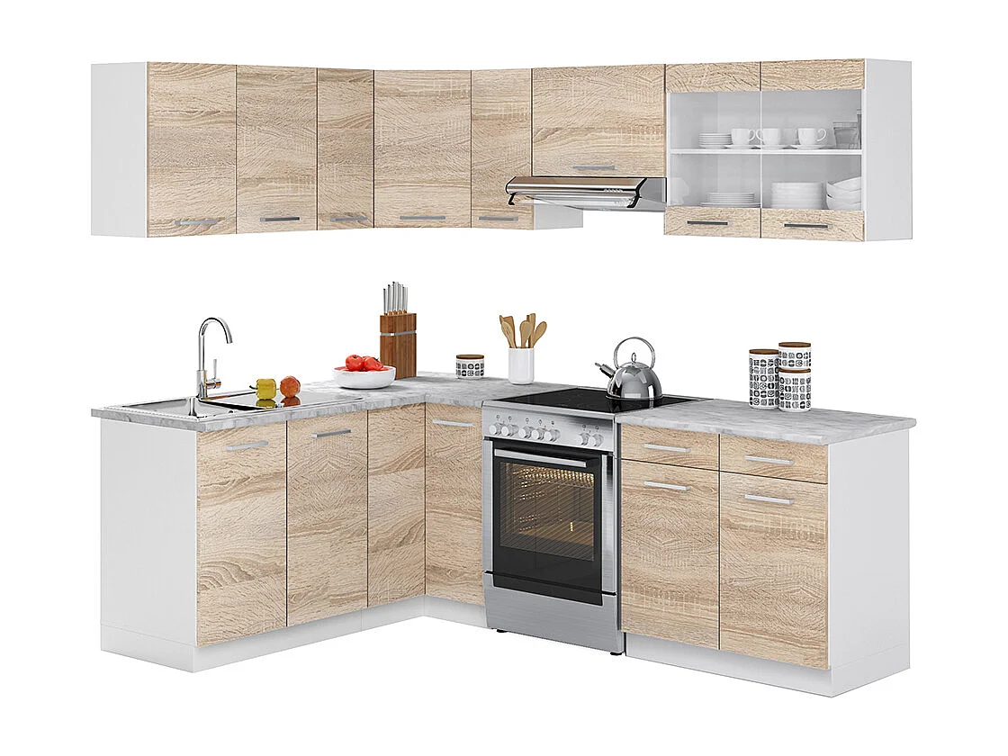 Cucina ad angolo bianco/sonoma 227x60x81.6 rick