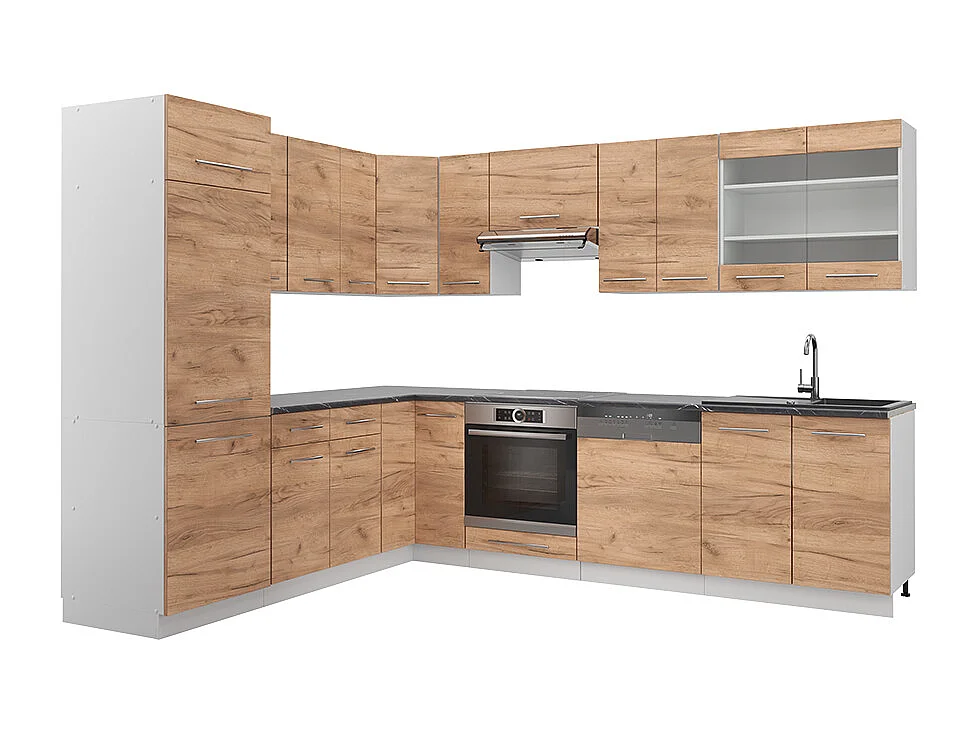 Cuisine en angle chêne doré/blanc 287x60x81.6 fame-line
