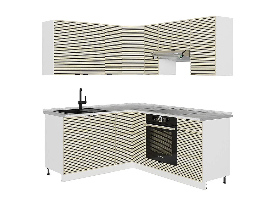 Cuisine en angle chêne lambris/blanc 190x60x81.6 fame-line