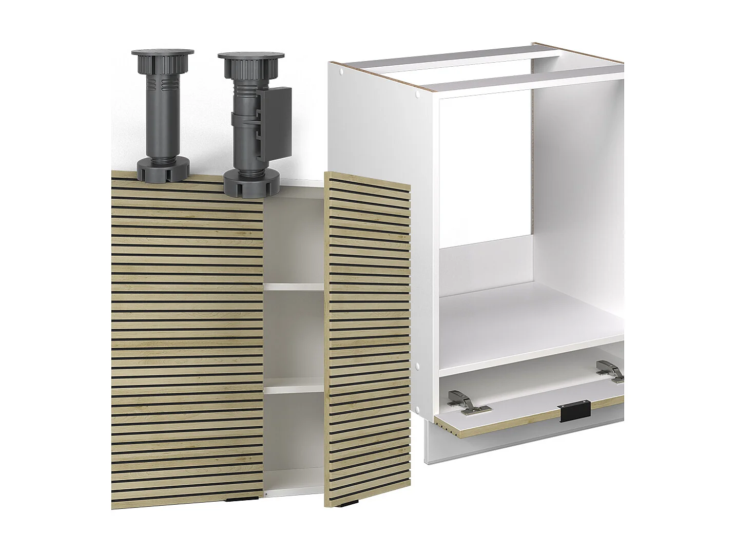 Cuisine en angle chêne lambris/blanc 190x60x81.6 fame-line