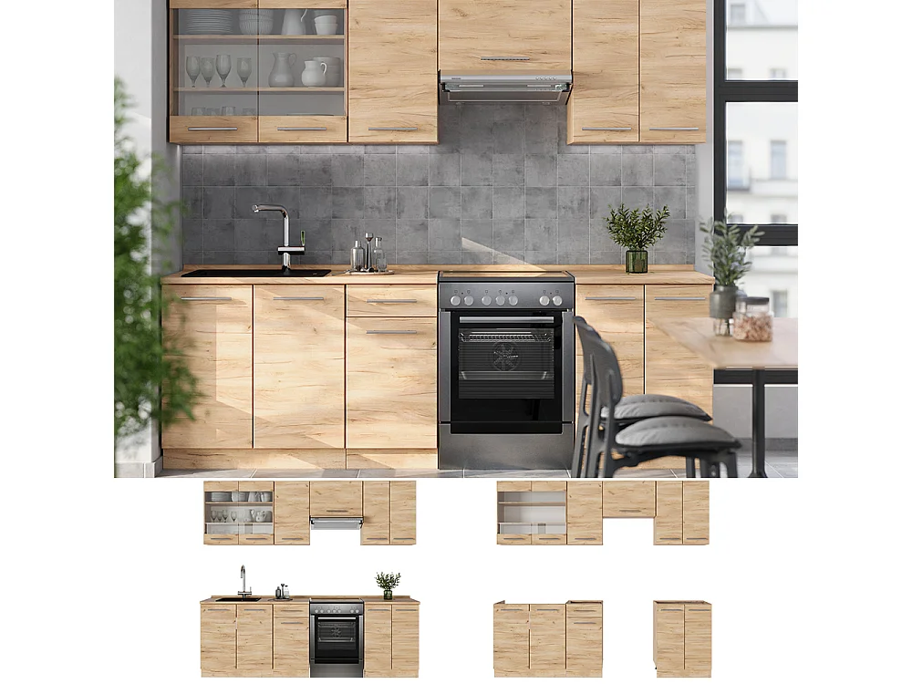 Küchenzeile goldkraft eiche 240x60x81.6 fame-line