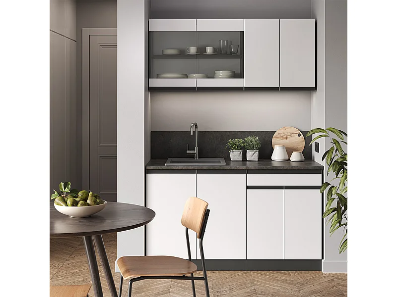 Cocina para solteros blanco/antracita 140x46x81.6 r-line