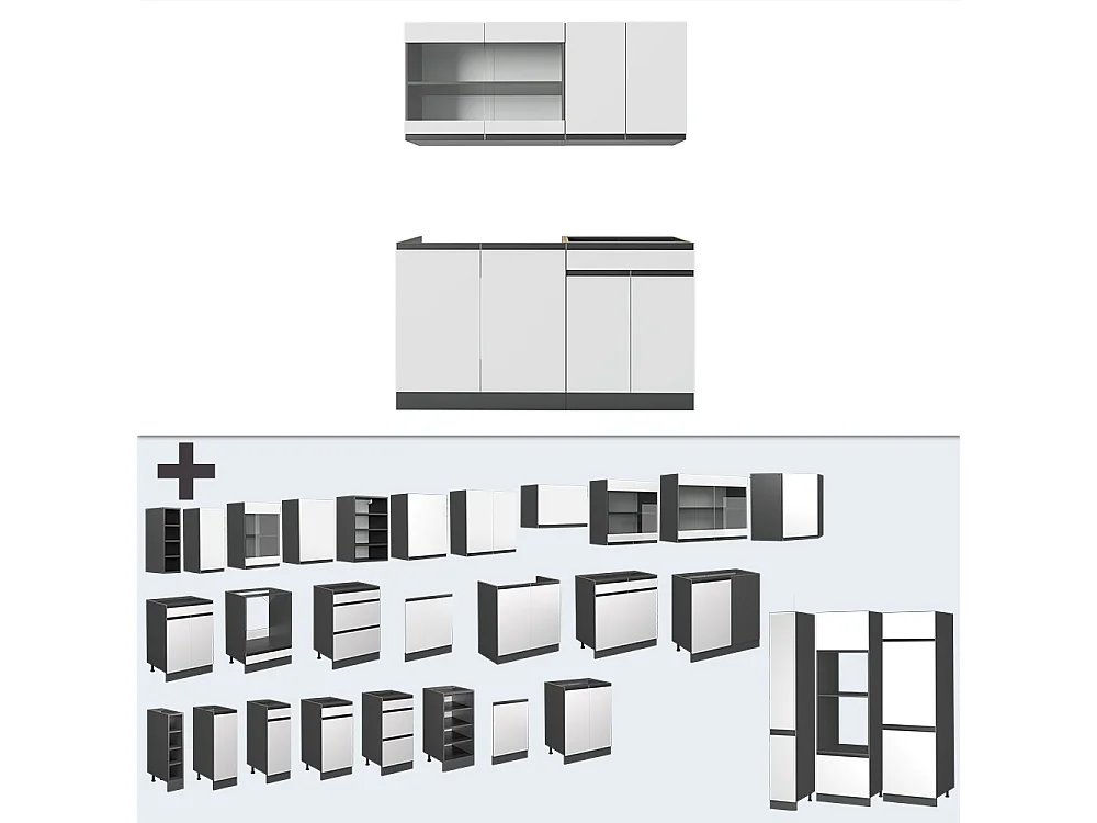 Cocina para solteros blanco/antracita 140x46x81.6 r-line