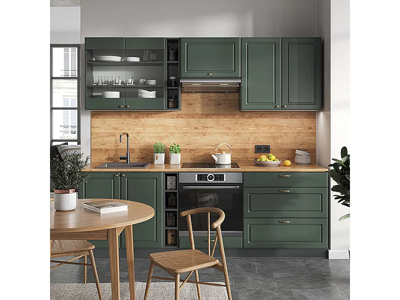 Mueble de cocina verde-dorado casa de campo/antracita 235x60x81.6 fame-line