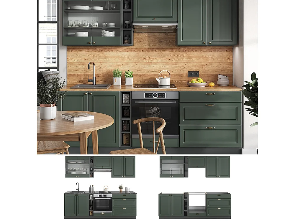 Mueble de cocina verde-dorado casa de campo/antracita 235x60x81.6 fame-line