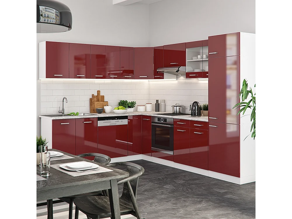 Cuisine en angle rouge brillant/blanc 287x46x81.6 r-line