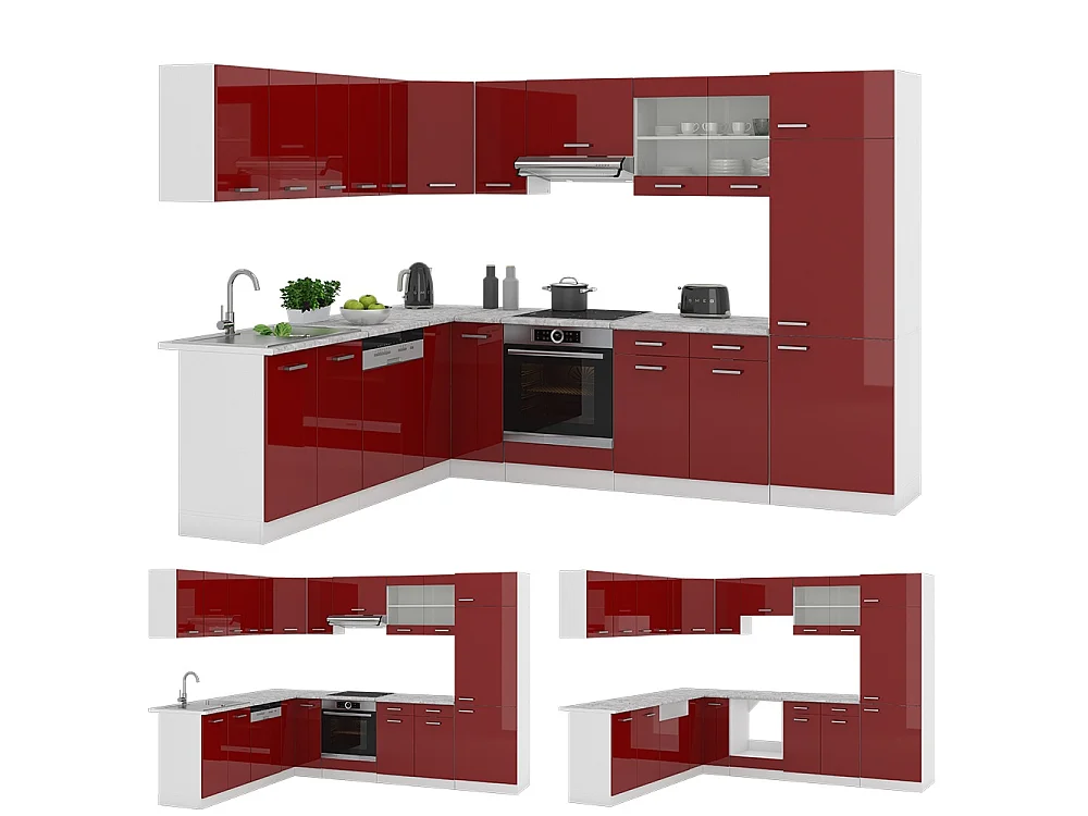 Cuisine en angle rouge brillant/blanc 287x46x81.6 r-line