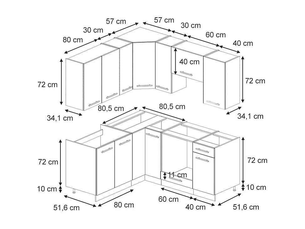 Cucina angolare completa pannello di quercia/bianco 190x46x81.6 fame-line