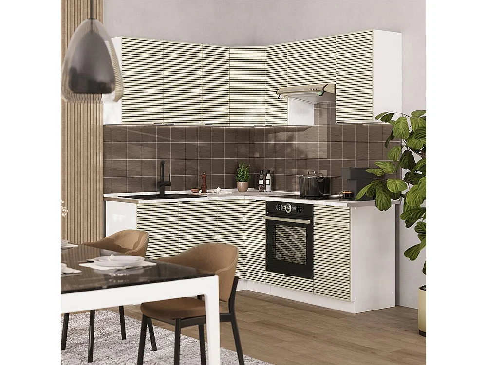 Cocina esquinera panel de roble/blanco 190x46x81.6 fame-line