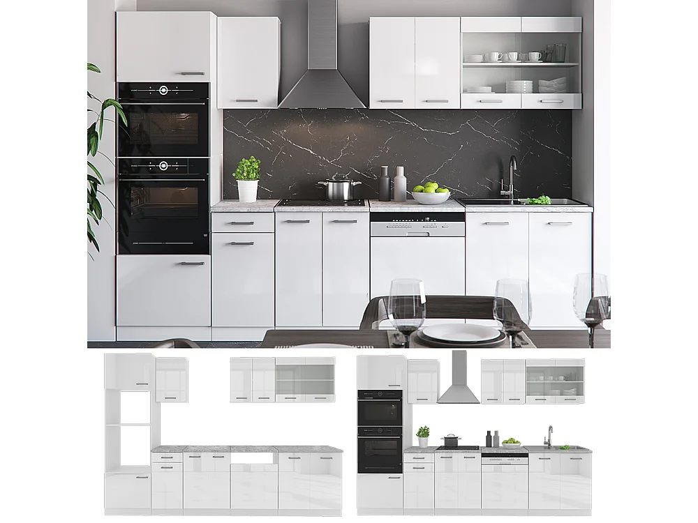 Cucina componibile bianco lucido/bianco 300x60x81.6 r-line