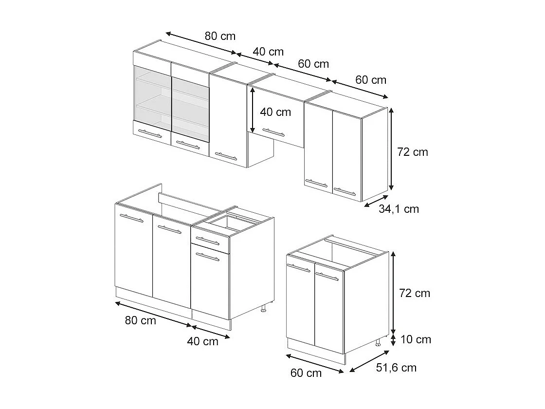 Complete keukeneenheid antraciet landhuis/goud kraft eik 240x46x81.6 fame-line