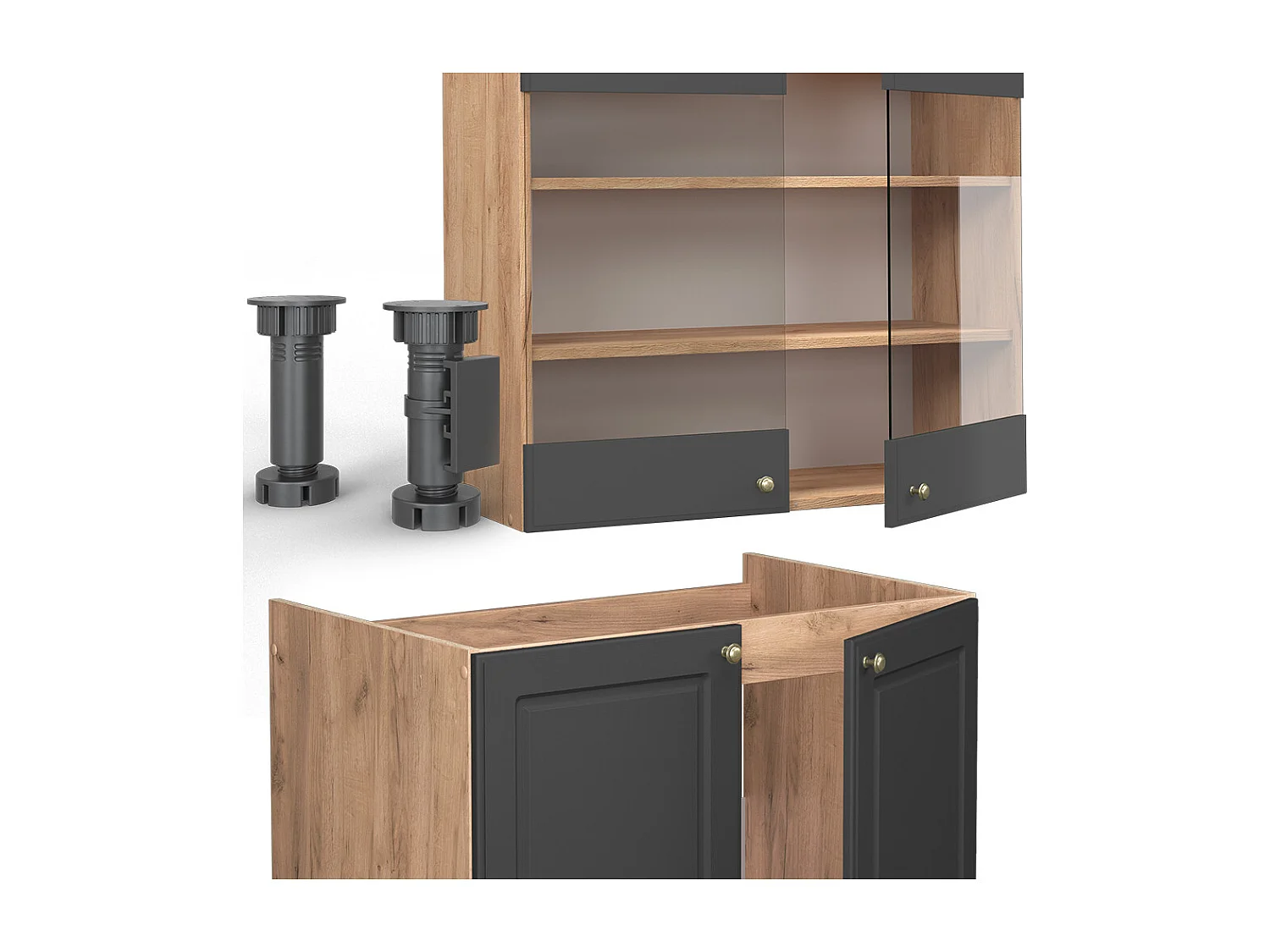 Complete keukeneenheid antraciet landhuis/goud kraft eik 240x46x81.6 fame-line