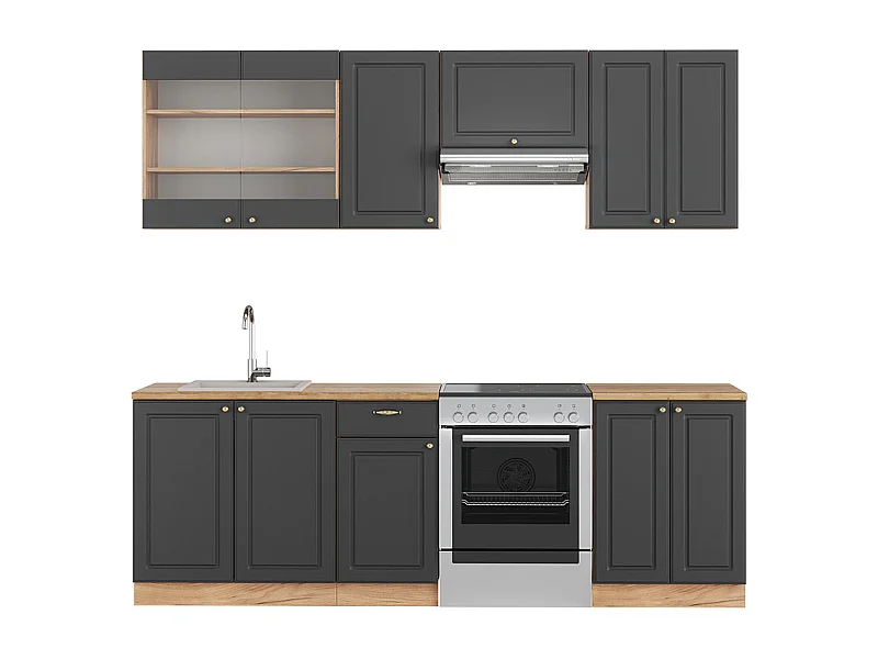 Complete keukeneenheid antraciet landhuis/goud kraft eik 240x46x81.6 fame-line