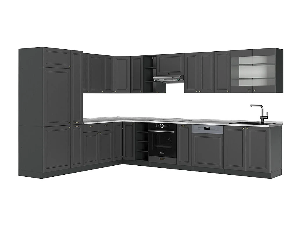 Cocina esquinera antracita-oro landhaus 347x60x81.6 fame-line