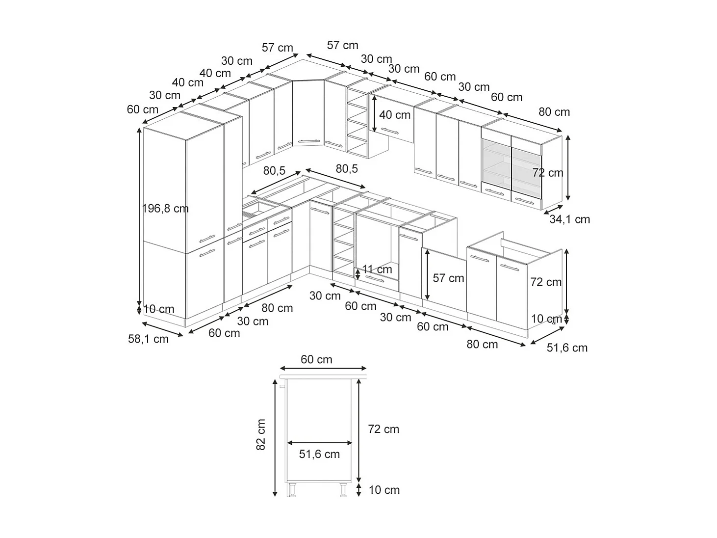 Hoekkeuken anthrazit-gold landhaus 347x60x81.6 fame-line