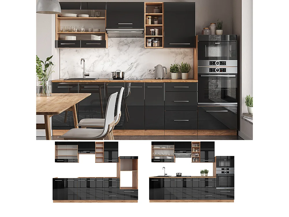 Cuisine anthracite brillant/chêne doré 280x60x81.6 fame-line
