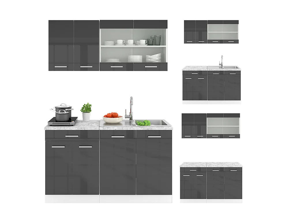 Eenpersoonskeuken antraciet hoogglans/wit 140x60x81.6 r-line